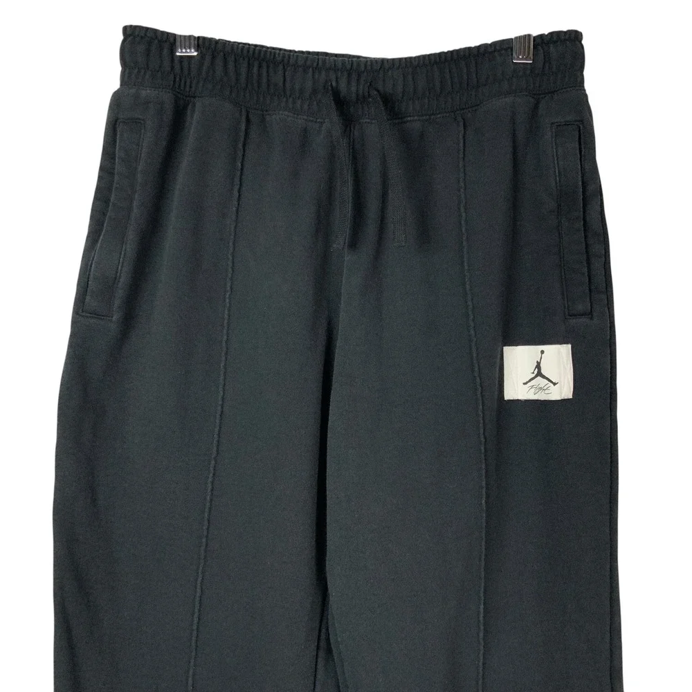 Jordan Flight Black Fleece Sweatpants M Drawstring Elastic Pintuck Seam Detail